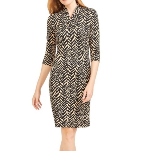 J. McLaughlin Terin Dress Catalina Cloth Black Tan Animal Print Ruffle Neck S - Picture 1 of 13